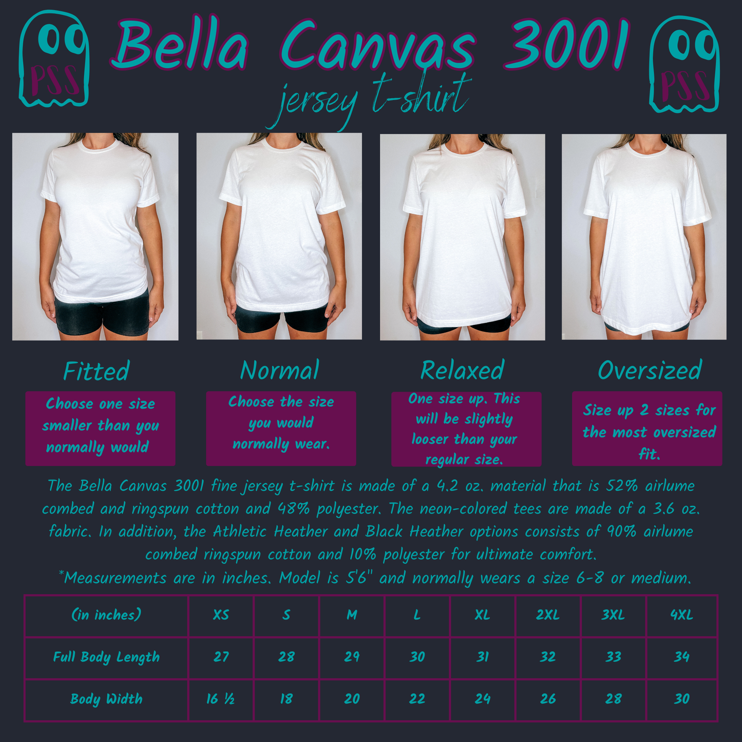 Bella And Canvas t-shirt Size Chart.