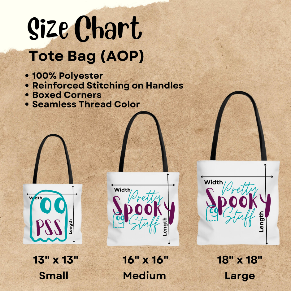 size chart for All Over Print Tote Bag